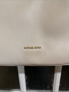 Michael Kors Pebbled Leather Tote in Light Cream with Gold Logo
